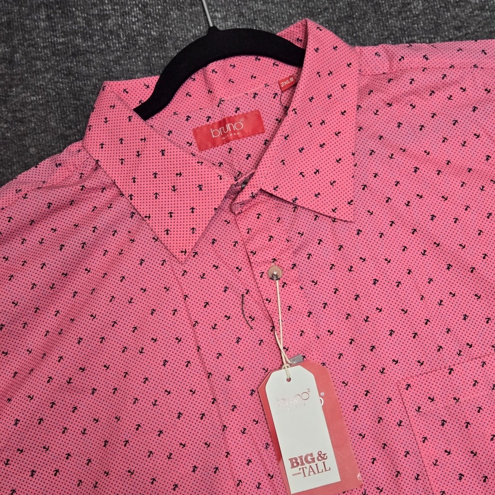 Men's Bruno Milano Big & Tall Short Sleeve Button Shirt Sz 2XL‎ Big Pink Anchor